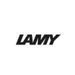 Schwarzes Lamy-Logo auf weißem Hintergrund in moderner Schriftart.