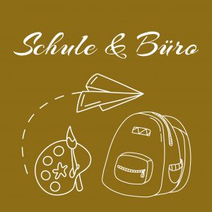 Illustration von einem Rucksack, einer Farbpalette und einem Papierflieger auf braunem Hintergrund.
